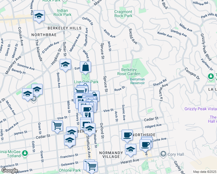 map of restaurants, bars, coffee shops, grocery stores, and more near in Berkeley