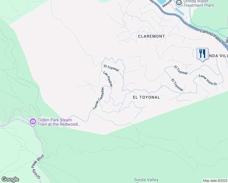 map of restaurants, bars, coffee shops, grocery stores, and more near 2 Camino del Monte in Orinda