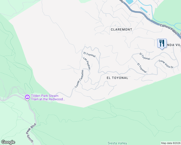 map of restaurants, bars, coffee shops, grocery stores, and more near 2 Lomas Cantadas in Orinda