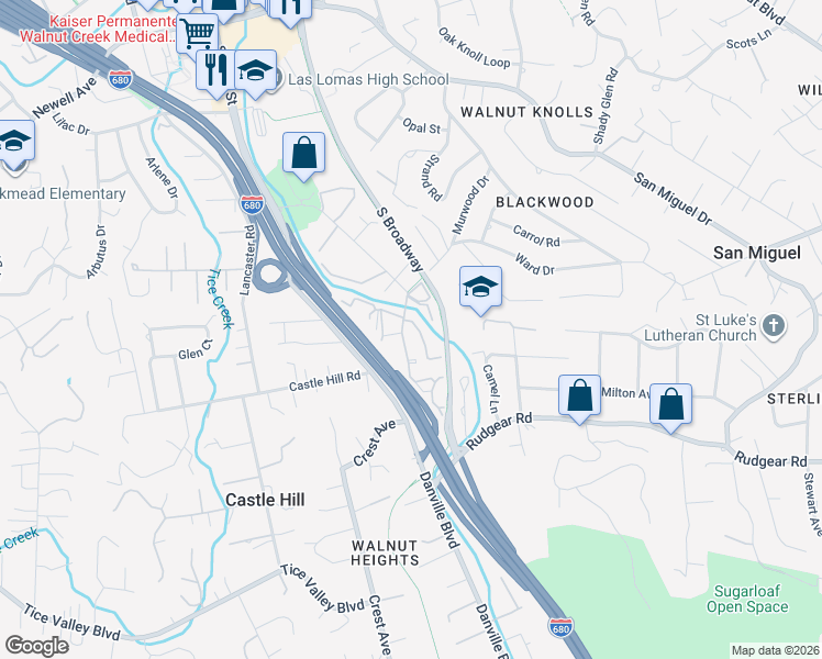 map of restaurants, bars, coffee shops, grocery stores, and more near in Walnut Creek