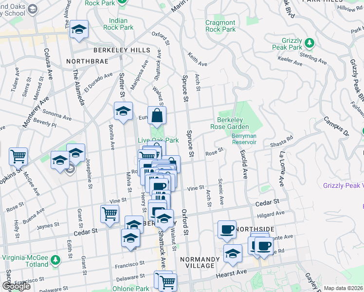 map of restaurants, bars, coffee shops, grocery stores, and more near in Berkeley