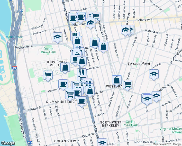 map of restaurants, bars, coffee shops, grocery stores, and more near in Albany