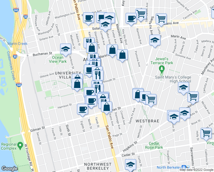 map of restaurants, bars, coffee shops, grocery stores, and more near in Albany