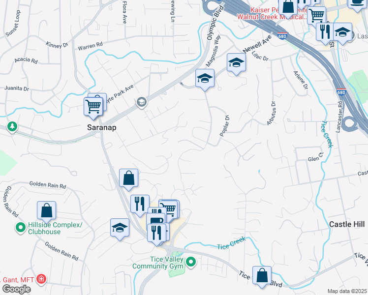 map of restaurants, bars, coffee shops, grocery stores, and more near 2085 Magnolia Way in Walnut Creek