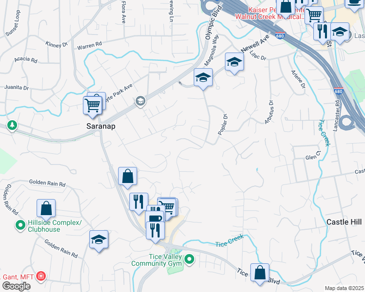 map of restaurants, bars, coffee shops, grocery stores, and more near 2085 Magnolia Way in Walnut Creek