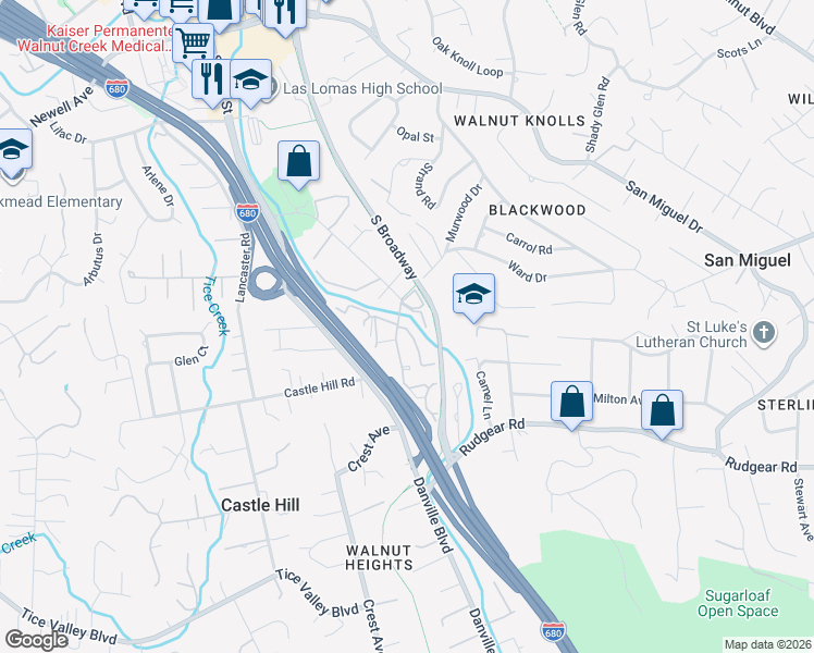 map of restaurants, bars, coffee shops, grocery stores, and more near in Walnut Creek