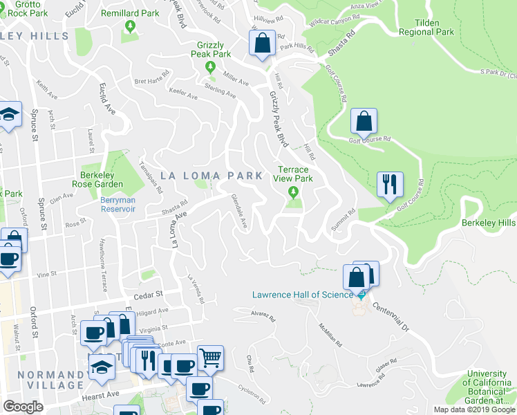 map of restaurants, bars, coffee shops, grocery stores, and more near 1405 Campus Drive in Berkeley