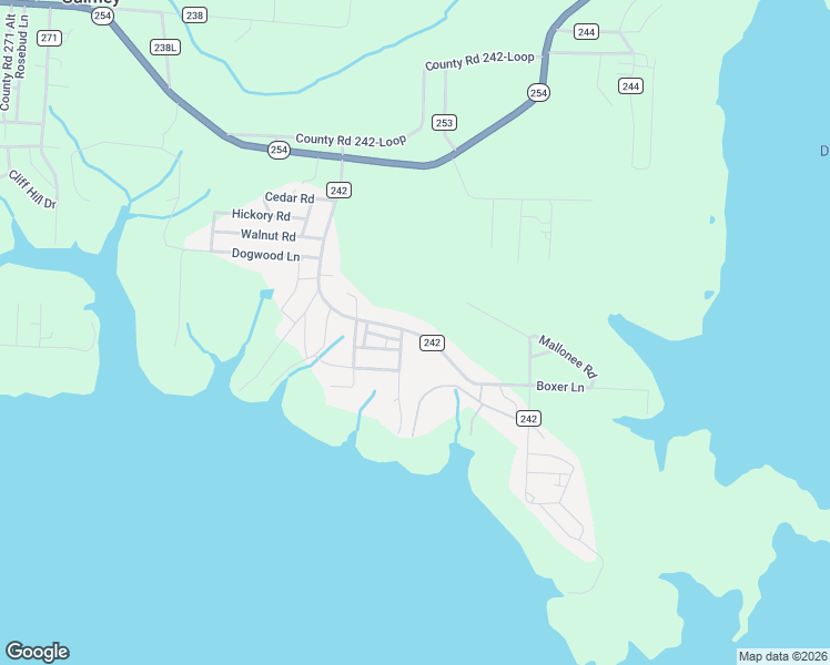 map of restaurants, bars, coffee shops, grocery stores, and more near County Road 242 in Pittsburg