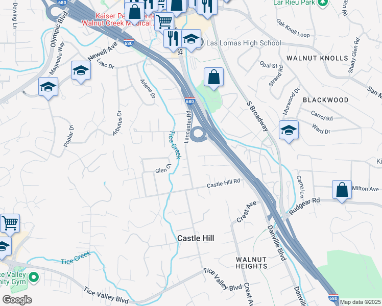 map of restaurants, bars, coffee shops, grocery stores, and more near 1580 Brentwood Court in Walnut Creek