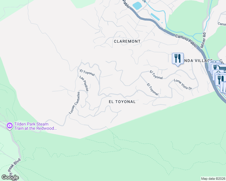 map of restaurants, bars, coffee shops, grocery stores, and more near 16 El Rincon in Orinda