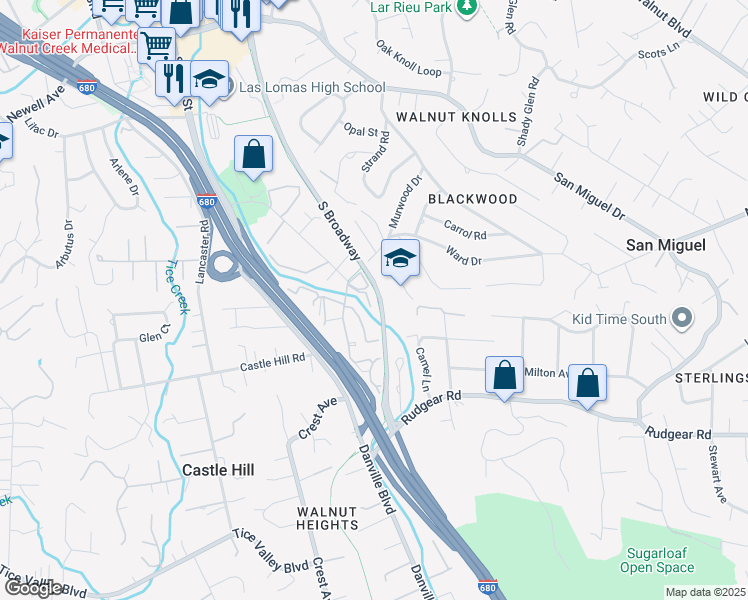 map of restaurants, bars, coffee shops, grocery stores, and more near 169 South Broadway in Walnut Creek
