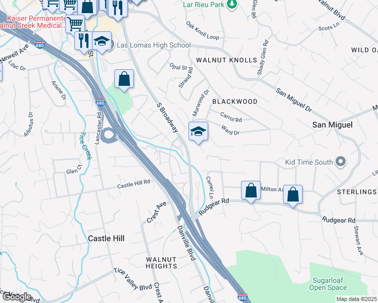 map of restaurants, bars, coffee shops, grocery stores, and more near 169 South Broadway in Walnut Creek