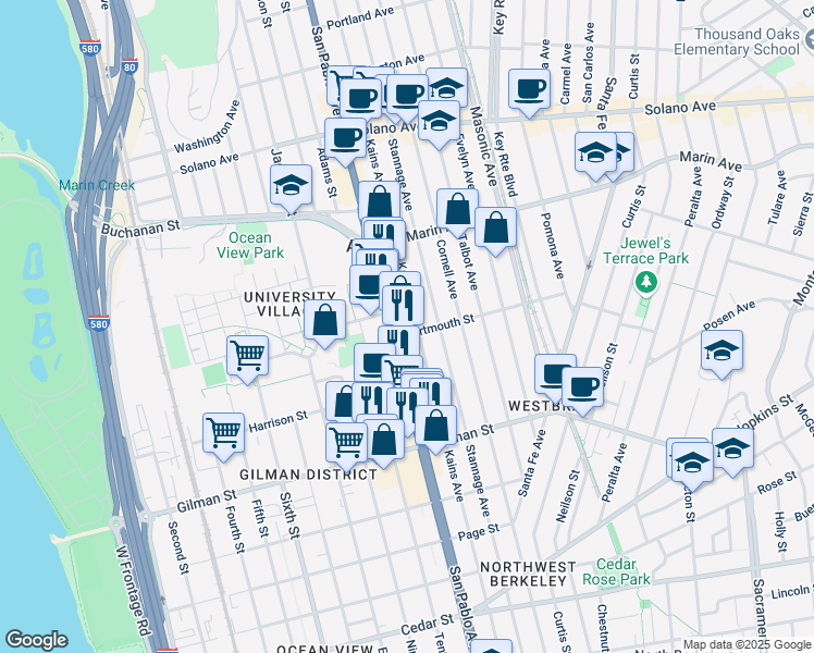 map of restaurants, bars, coffee shops, grocery stores, and more near in Albany