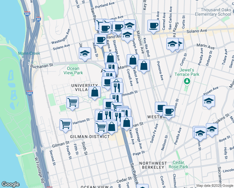 map of restaurants, bars, coffee shops, grocery stores, and more near in Albany