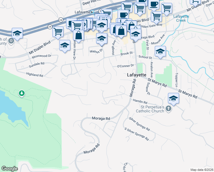 map of restaurants, bars, coffee shops, grocery stores, and more near 3579 Boyer Circle in Lafayette