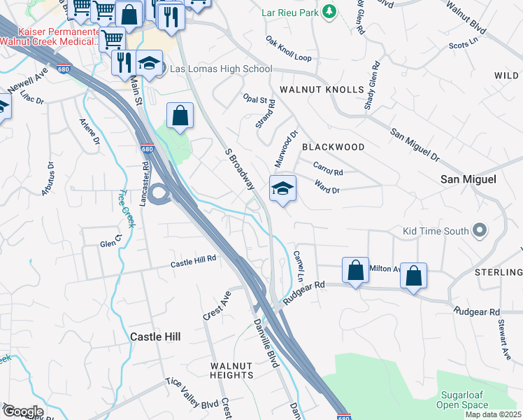 map of restaurants, bars, coffee shops, grocery stores, and more near 1408 Creekside Drive in Walnut Creek