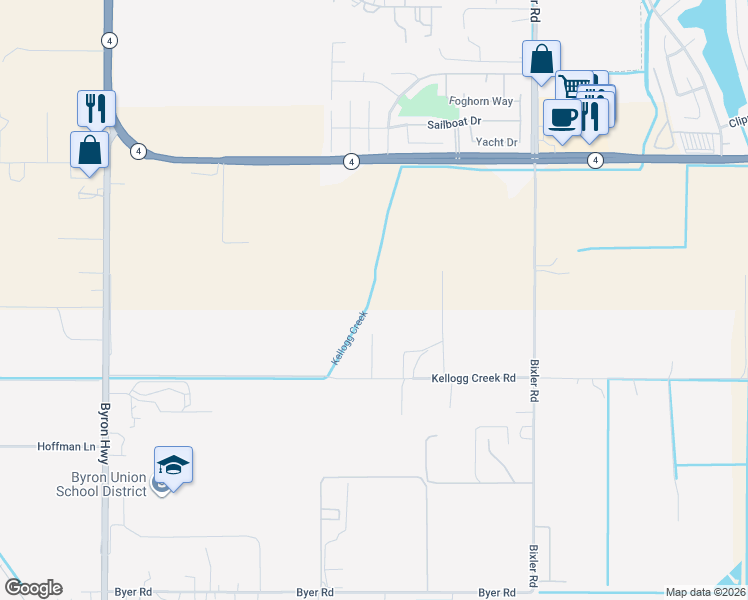map of restaurants, bars, coffee shops, grocery stores, and more near 3335 Kellogg Creek Road in Byron
