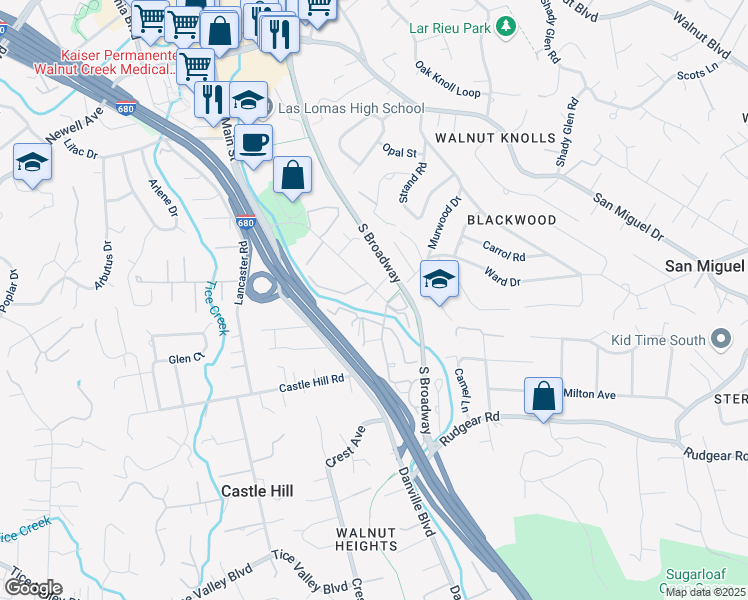 map of restaurants, bars, coffee shops, grocery stores, and more near 1440 Creekside Drive in Walnut Creek