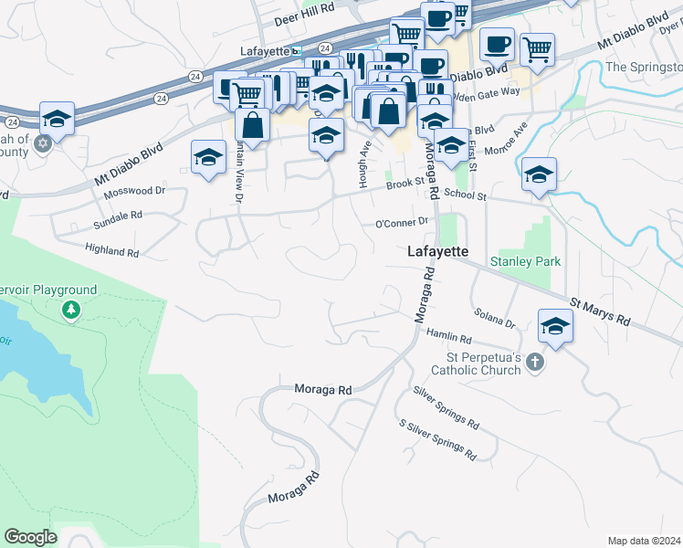 map of restaurants, bars, coffee shops, grocery stores, and more near 3580 Boyer Circle in Lafayette