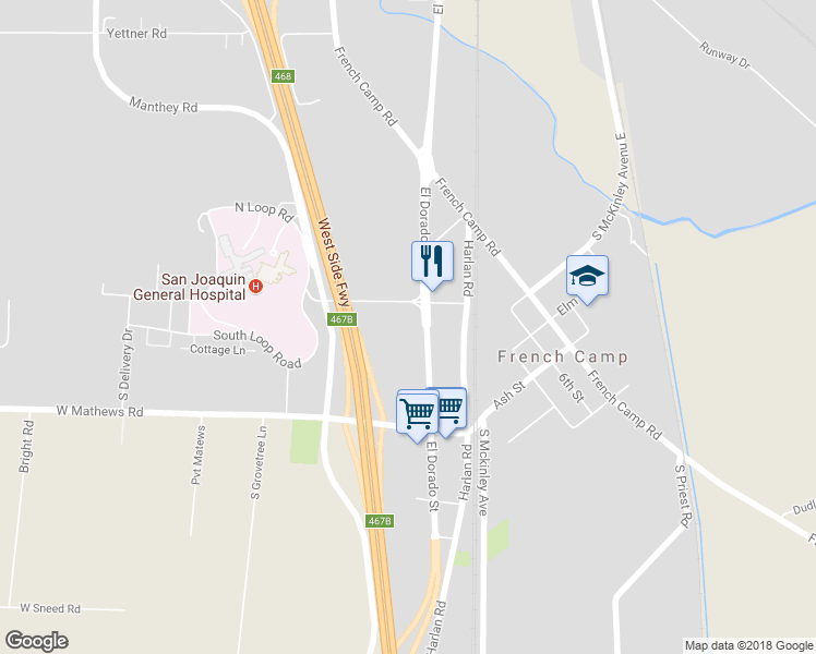 map of restaurants, bars, coffee shops, grocery stores, and more near 7557 El Dorado Street in French Camp