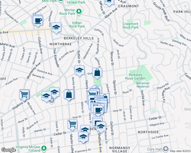 map of restaurants, bars, coffee shops, grocery stores, and more near in Berkeley