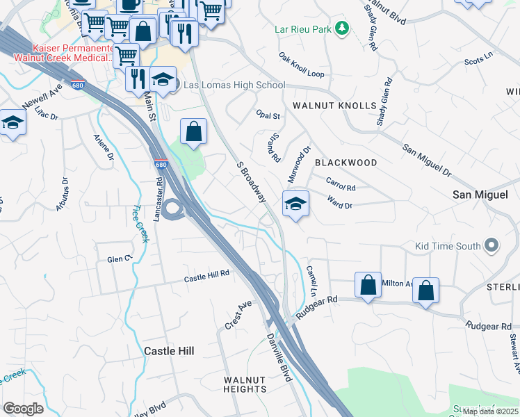 map of restaurants, bars, coffee shops, grocery stores, and more near 1420 Creekside Drive in Walnut Creek