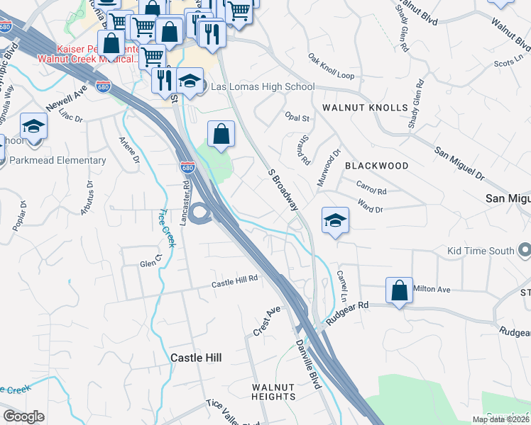 map of restaurants, bars, coffee shops, grocery stores, and more near 1440 Creekside Drive in Walnut Creek