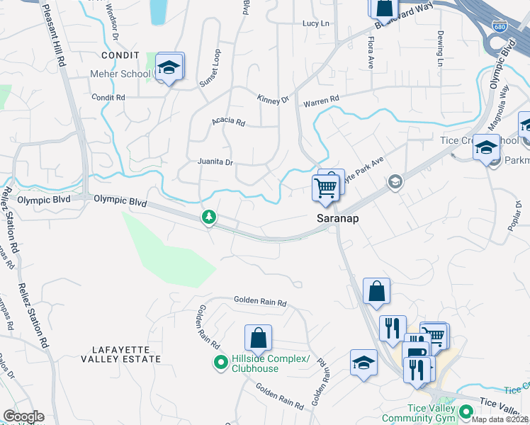 map of restaurants, bars, coffee shops, grocery stores, and more near 3346 Freeman Road in Walnut Creek