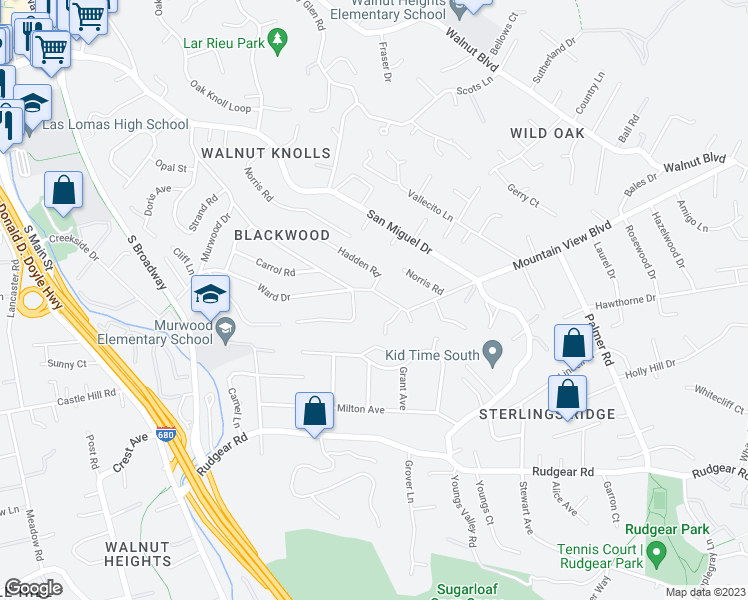 map of restaurants, bars, coffee shops, grocery stores, and more near 2241 Blackwood Drive in Walnut Creek