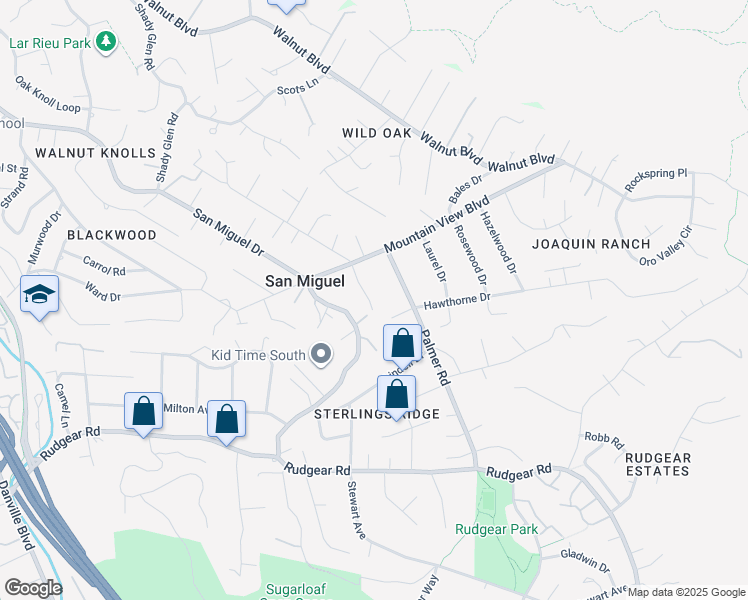 map of restaurants, bars, coffee shops, grocery stores, and more near 421 Twin Oaks Lane in Walnut Creek
