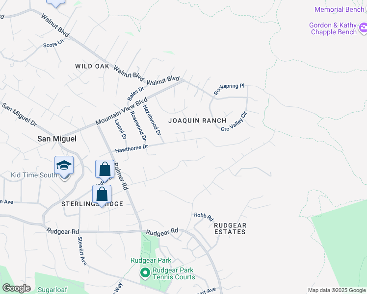 map of restaurants, bars, coffee shops, grocery stores, and more near 875 Hawthorne Drive in Walnut Creek