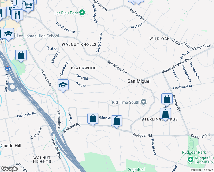 map of restaurants, bars, coffee shops, grocery stores, and more near 2241 Blackwood Drive in Walnut Creek