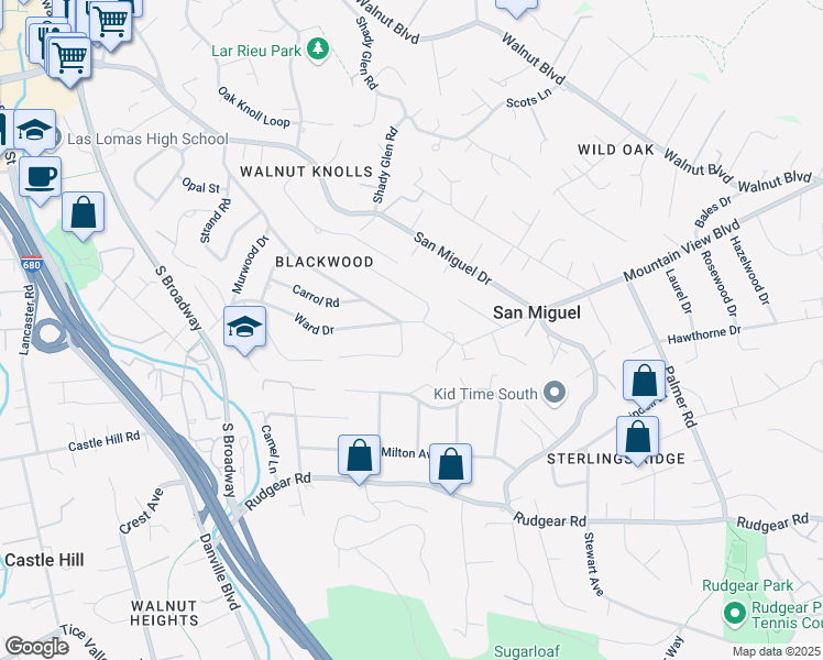 map of restaurants, bars, coffee shops, grocery stores, and more near 2241 Blackwood Drive in Walnut Creek