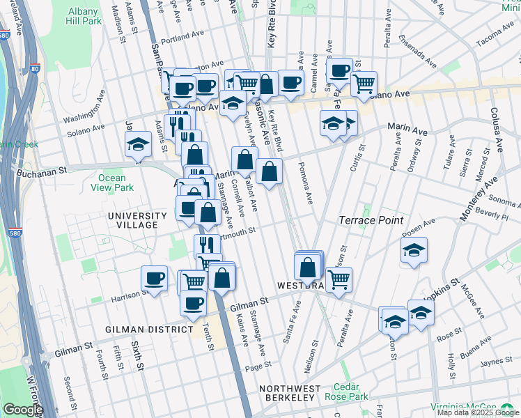 map of restaurants, bars, coffee shops, grocery stores, and more near 1057 Talbot Avenue in Albany