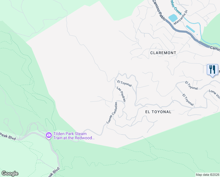 map of restaurants, bars, coffee shops, grocery stores, and more near 12 Vista Del Orinda in Orinda
