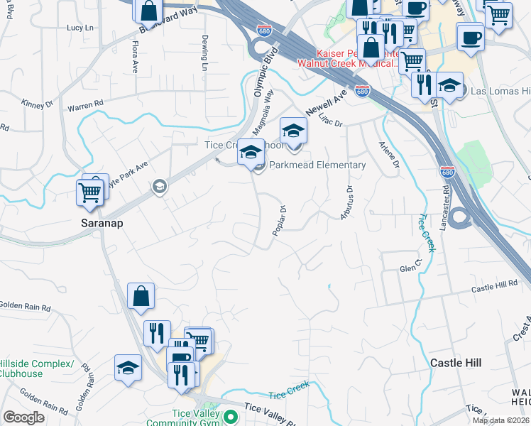 map of restaurants, bars, coffee shops, grocery stores, and more near 1978 Magnolia Way in Walnut Creek