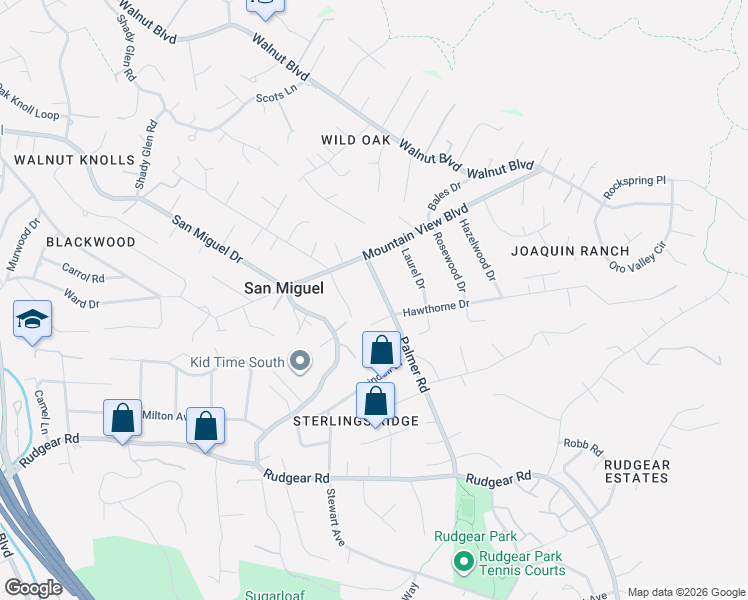 map of restaurants, bars, coffee shops, grocery stores, and more near 765 Palmer Road in Walnut Creek
