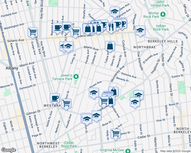 map of restaurants, bars, coffee shops, grocery stores, and more near 1516 Beverly Place in Albany