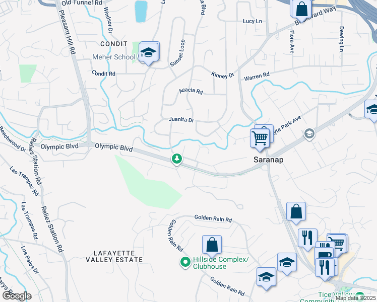 map of restaurants, bars, coffee shops, grocery stores, and more near 16 Stanley Court in Walnut Creek