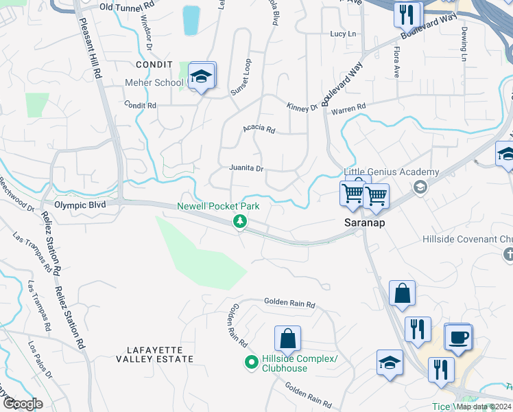 map of restaurants, bars, coffee shops, grocery stores, and more near 20 Stanley Court in Walnut Creek