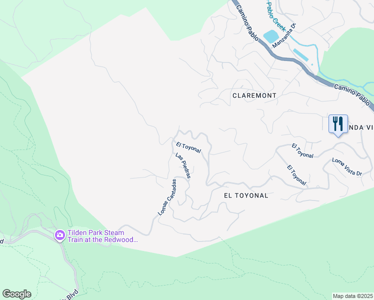 map of restaurants, bars, coffee shops, grocery stores, and more near 357 El Toyonal in Orinda