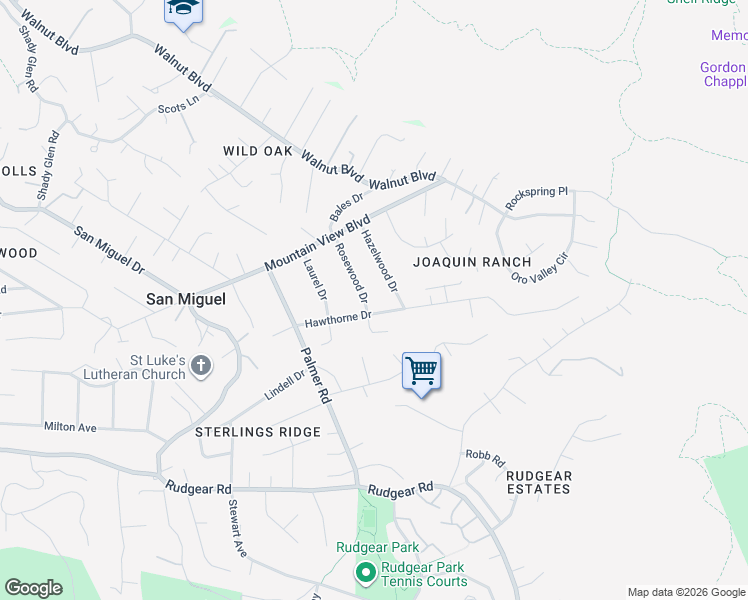 map of restaurants, bars, coffee shops, grocery stores, and more near 772 Rosewood Drive in Walnut Creek