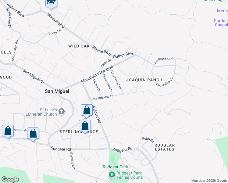 map of restaurants, bars, coffee shops, grocery stores, and more near 772 Rosewood Drive in Walnut Creek