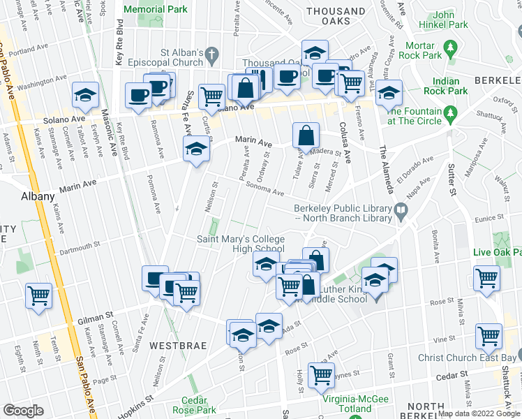 map of restaurants, bars, coffee shops, grocery stores, and more near 1026 Ventura Avenue in Albany