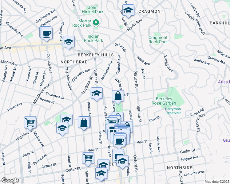 map of restaurants, bars, coffee shops, grocery stores, and more near in Berkeley