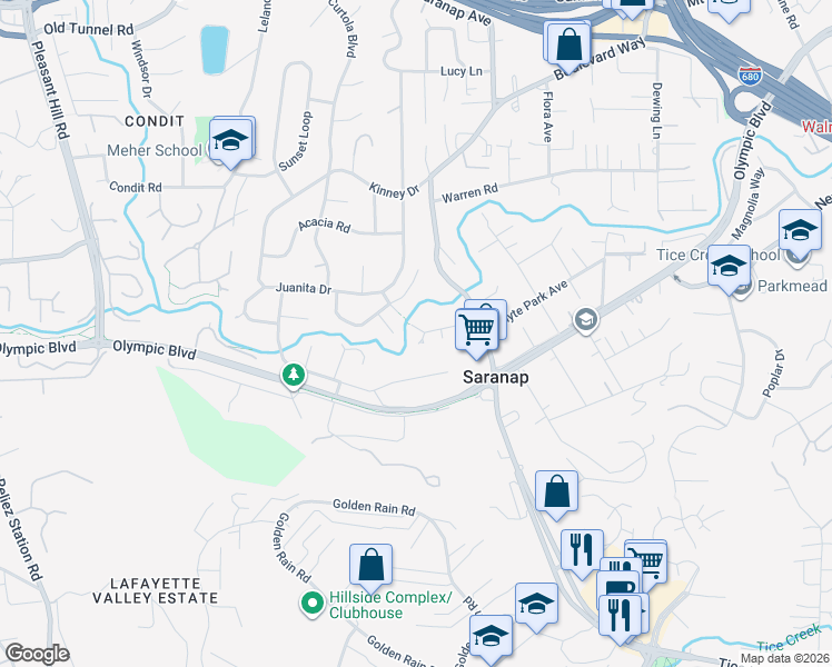 map of restaurants, bars, coffee shops, grocery stores, and more near 175 Richard Lane in Walnut Creek