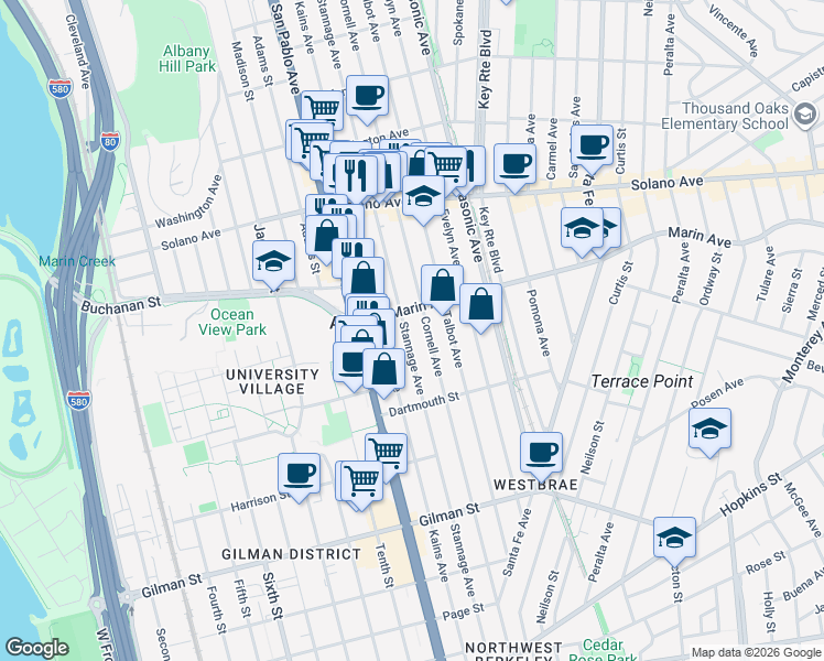 map of restaurants, bars, coffee shops, grocery stores, and more near 1013 Stannage Avenue in Albany