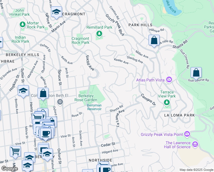 map of restaurants, bars, coffee shops, grocery stores, and more near 159 Tamalpais Road in Berkeley