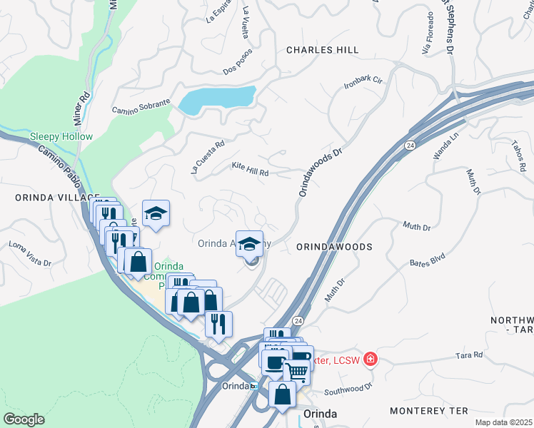 map of restaurants, bars, coffee shops, grocery stores, and more near 152 Ravenhill Road in Orinda