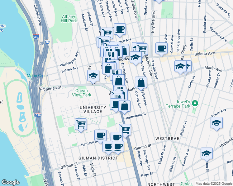 map of restaurants, bars, coffee shops, grocery stores, and more near in Albany